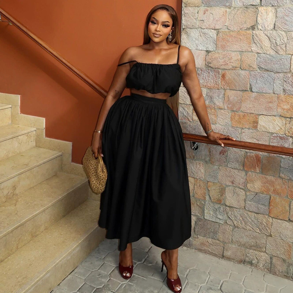 ZARA French Style Solid Casual Off Shoulder Strapless Long Dress Set Vacation